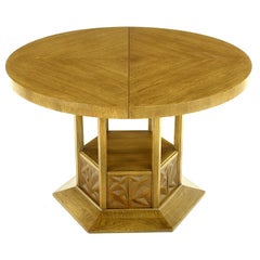 Round Dining Table with Geometric Open-Hexagon Pedestal