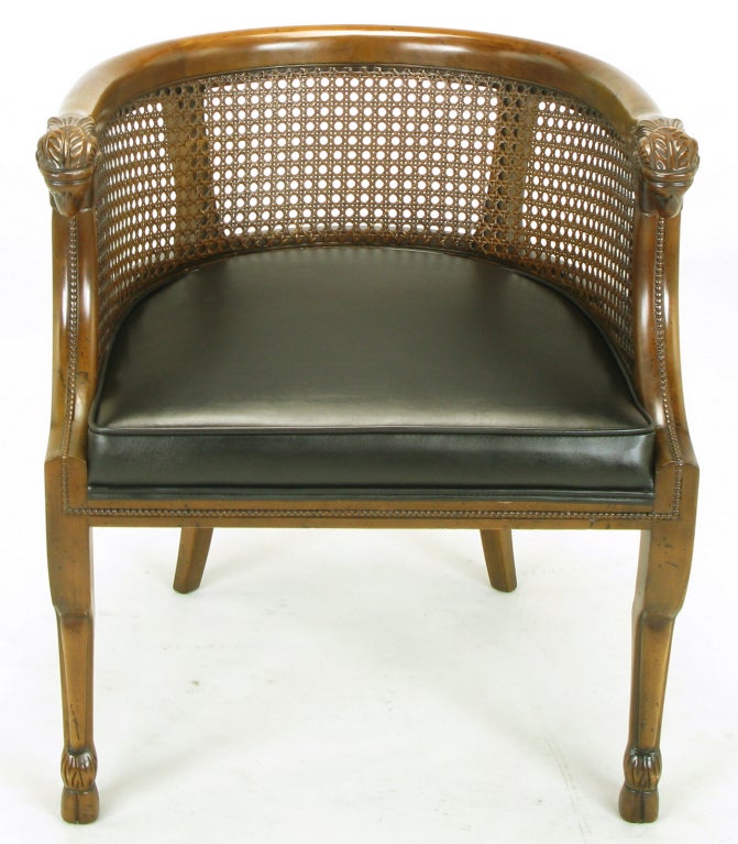 Mid-20th Century Pair Empire Style Animal Leg & Rams' Heads Armchairs