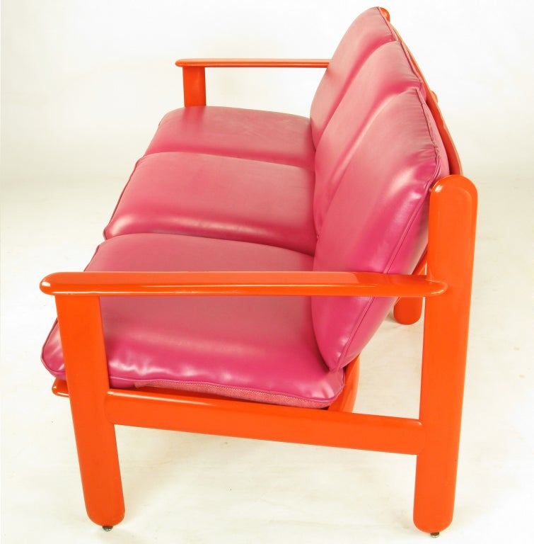 Late 20th Century Italian Persimmon & Magenta Three=Seat Sofa