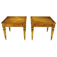Pair Louis XVI Style Parcel Gilt End Tables By Baker