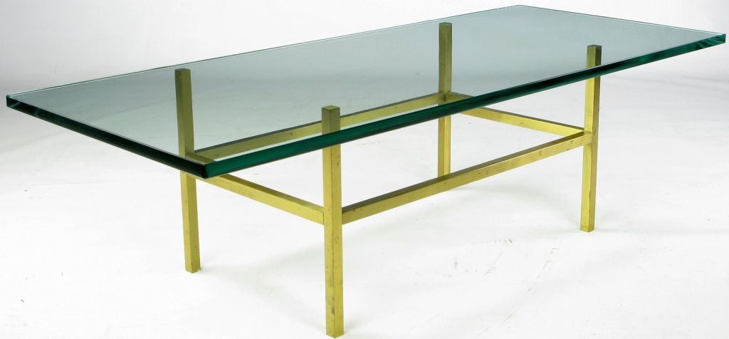 American Solid Brass Square Bar Coffee Table after Dunbar For Sale