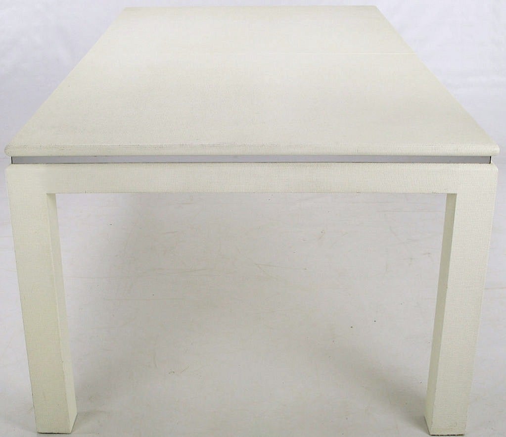 20th Century White Lacquer & Linen Wrapped Parsons Dining Table