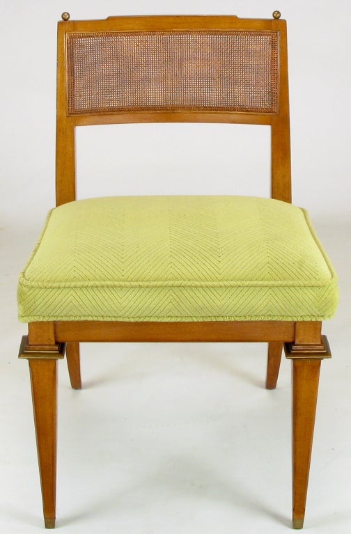 American Six Walnut, Cane and Copper Empire Dining Chairs