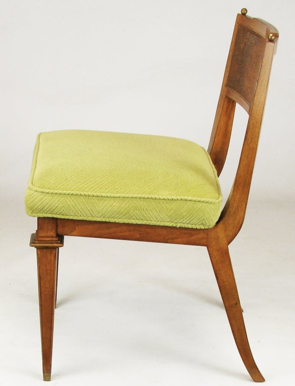 Mid-20th Century Six Walnut, Cane and Copper Empire Dining Chairs