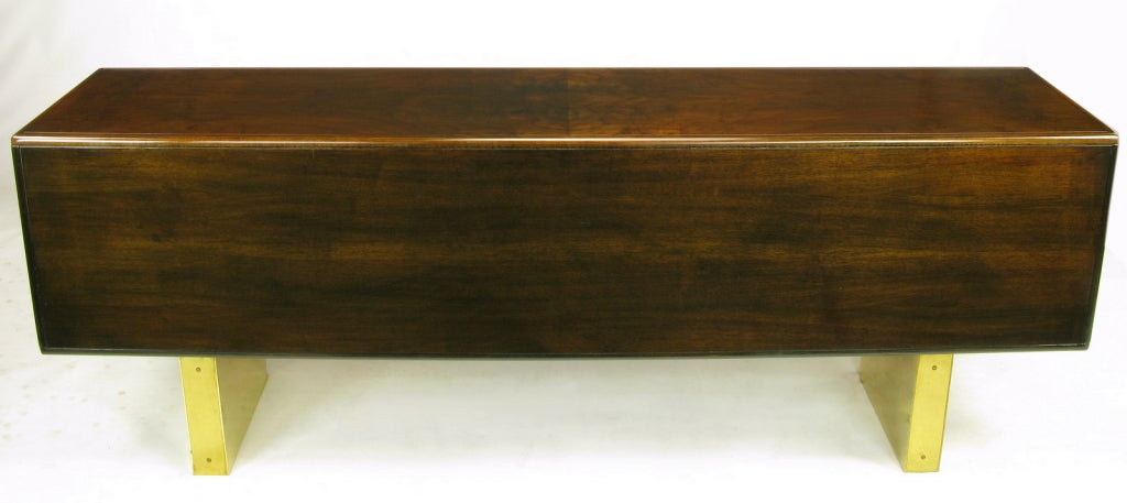 American Romweber Burled Walnut and Brass Campaign-Modern Credenza For Sale