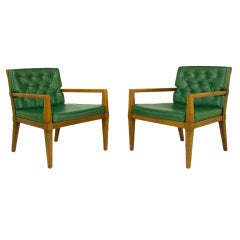 Pair Bert England For Baker Walnut Open Arm Lounge Chairs