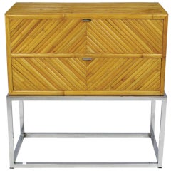 Milo Baughman Geometric Bamboo And ChromeTwo Drawer Commode