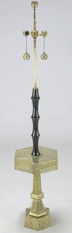 1940s Moroccan Brass & Black Lacquer Floor Lamp