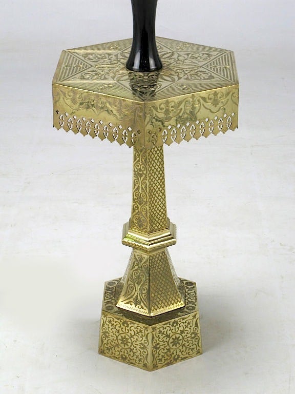 American 1940s Moroccan Brass & Black Lacquer Floor Lamp