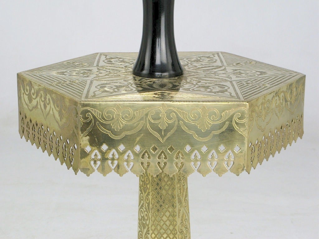 1940s Moroccan Brass & Black Lacquer Floor Lamp 1