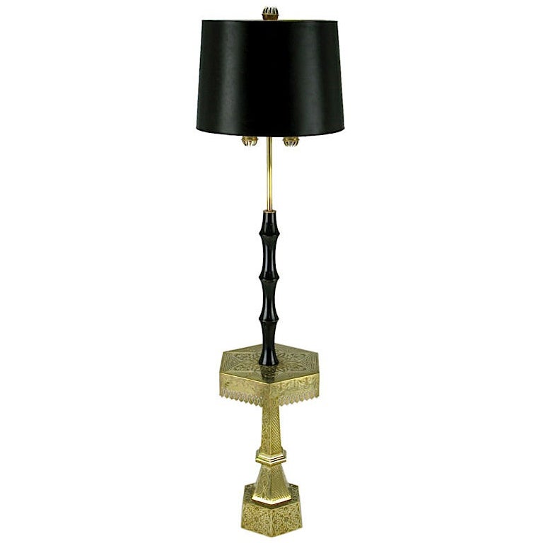 1940s Moroccan Brass & Black Lacquer Floor Lamp