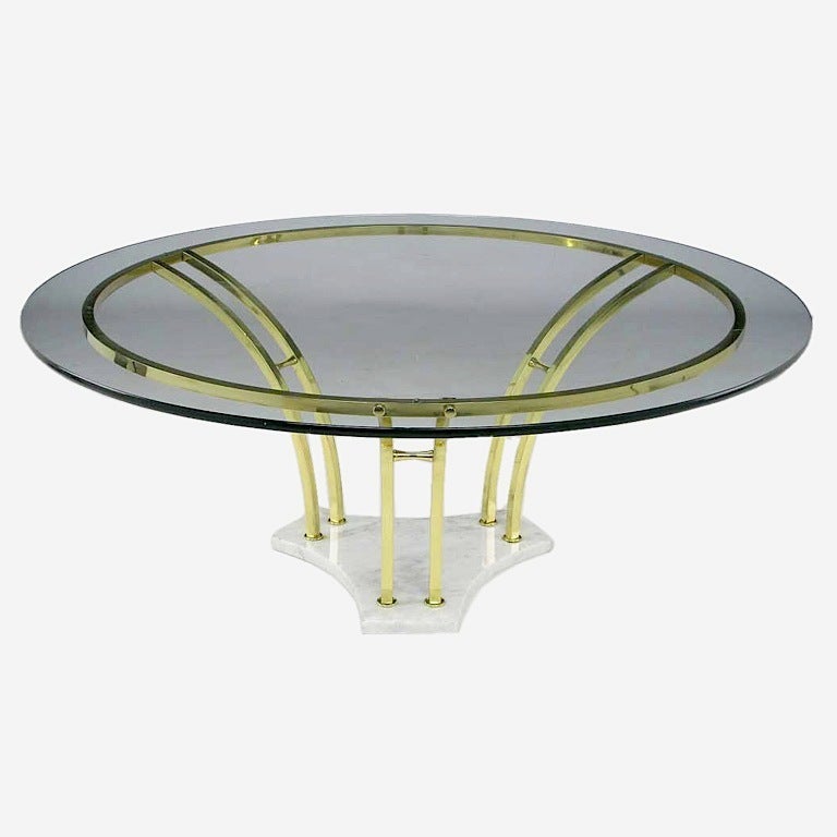 American Elegant Brass & Carrera Marble Round Coffee Table