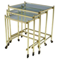 Solid Brass Set of Three Nesting Tables in the Manner of Jansen