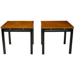 Pair of Michael Taylor Bleached Mahogany and Black Lacquer End Tables