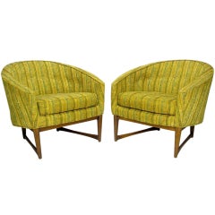 Pair Lawrence Peabody Barrel-Back Club Chairs