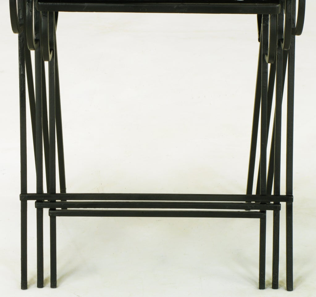 Set Three Black Wrought Iron Nesting Tables Attr. Salterini 5