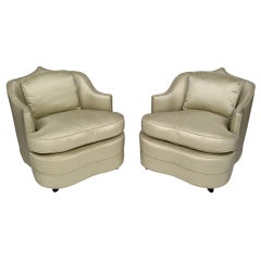 Pair Sculptural Club Chairs In Champagne Silk