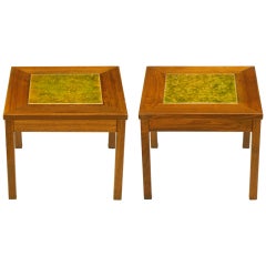 Vintage Pair John Keal Walnut & Tile Side Tables For Brown-Saltman