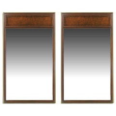 Vintage Pair Baker Walnut & Brass Burled Trumeau Mirrors