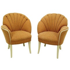 Pair 1930s Asymmetrical Art Deco Shell Back Chairs