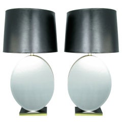 Retro Pair of Oval Beveled Mirror Table Lamps