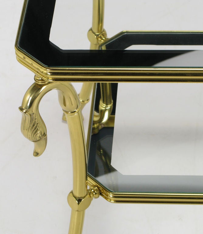 Italian Brass Two-Tier End Table with Swan and Webbed Foot Detail For Sale