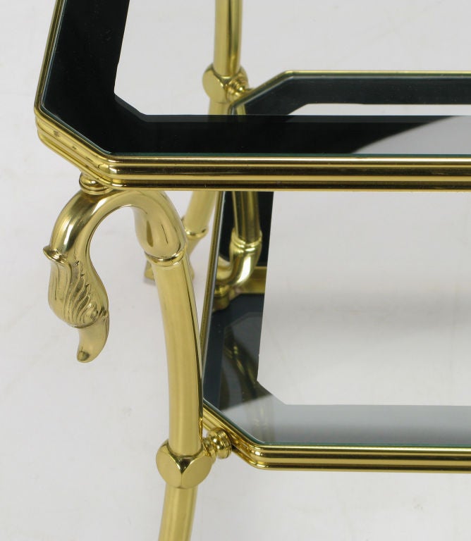 Brass Two-Tier End Table with Swan and Webbed Foot Detail In Good Condition For Sale In Chicago, IL