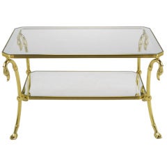 Brass Two-Tier End Table with Swan and Webbed Foot Detail