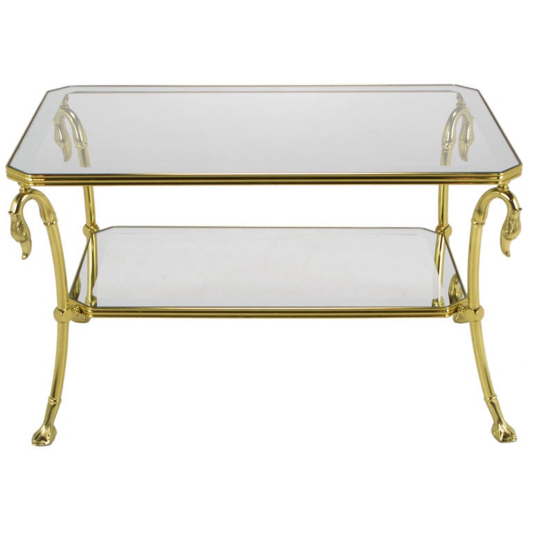 Brass Two-Tier End Table with Swan and Webbed Foot Detail