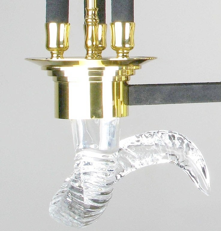 American Art Deco Revival Chandelier With Crystal Rams' Horns