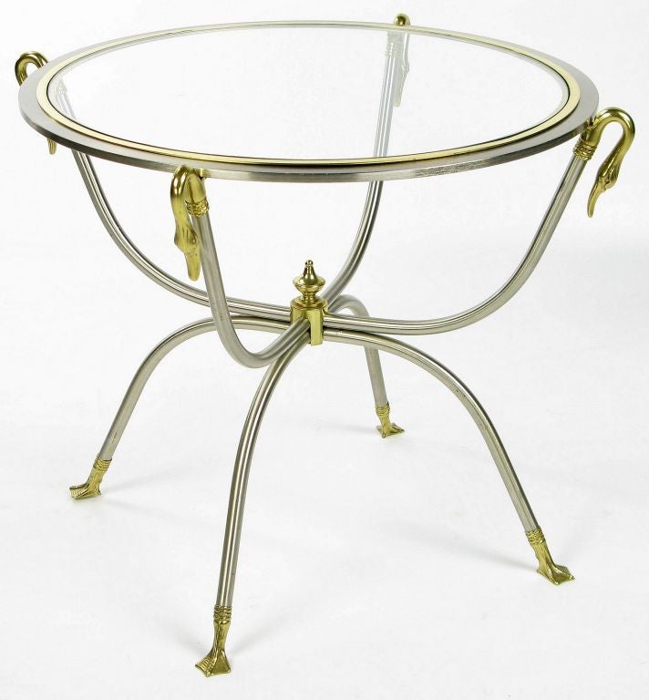Italian Nickel and Brass End Table With Swan Motif In Good Condition For Sale In Chicago, IL