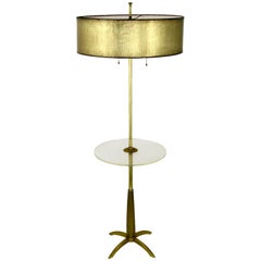 Retro Stiffel Brass Floor Lamp With Round Lucite Table