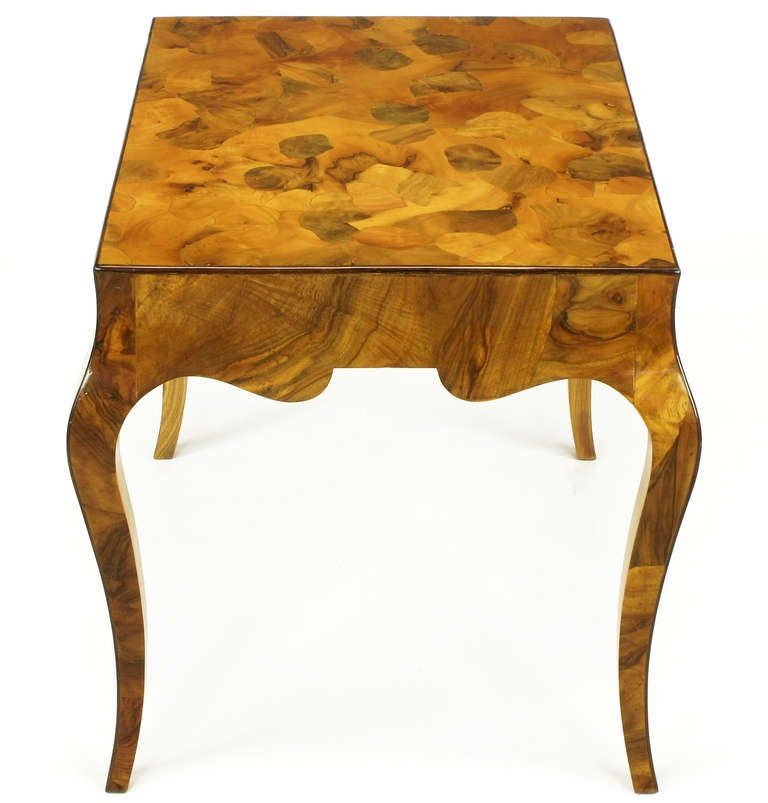 Pair Italian Oyster Burl Cabriole Leg End Tables at 1stdibs