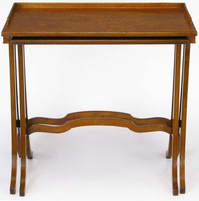 Baker Art Nouveau Style Burled Walnut Nesting Tables In Good Condition For Sale In Chicago, IL