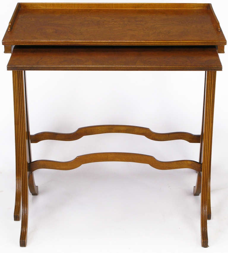 Mid-20th Century Baker Art Nouveau Style Burled Walnut Nesting Tables For Sale