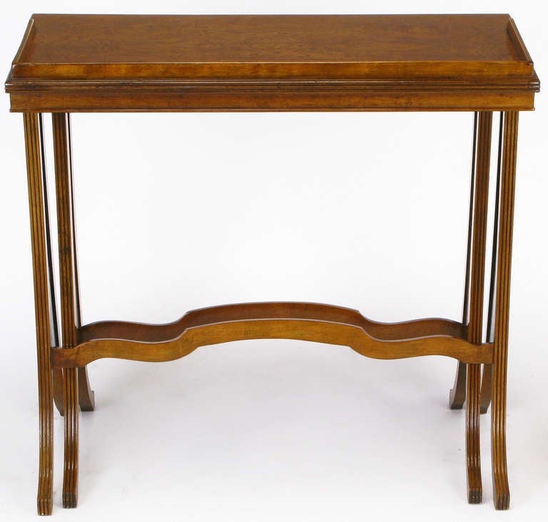 Baker Art Nouveau Style Burled Walnut Nesting Tables For Sale 2