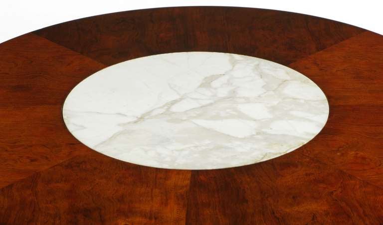 American Round Harvey Probber Figured Walnut & Marble Game Table