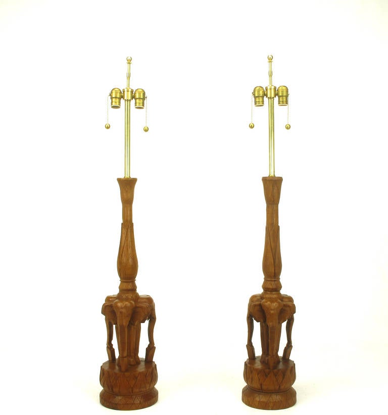 American Pair of Tall Hand-Carved Hardwood 