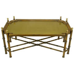 Chinese Chippendale Spanish-Made Coffee Table With Removable Brass Inset Tray