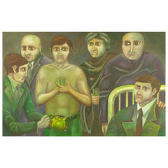 German Expressionism Style Figurative Oil on Canvas Signed Burgett 11