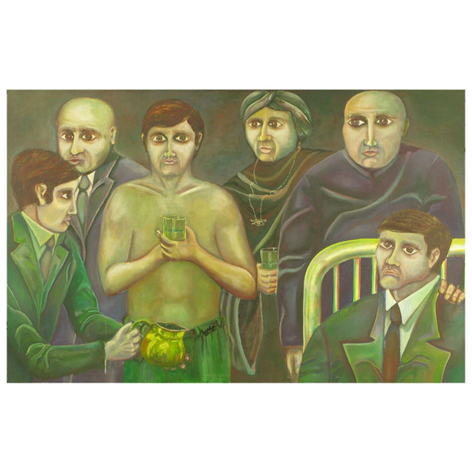Óleo sobre lienzo figurativo de estilo expresionista alemán firmado Burgett en venta