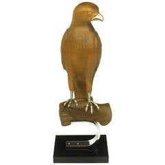 Carved Wood and Silver Sculpture of Raptor Bird on Falconer's Hand 4