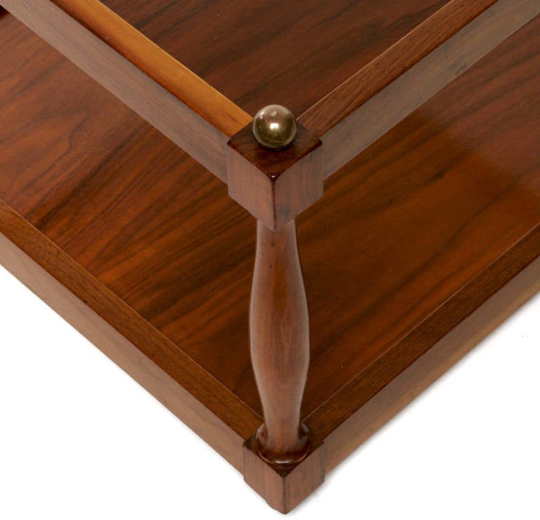 Pair of Reversible Walnut, Brass and Micarta Low Coffee Tables For Sale 1