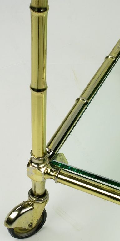 Metal Italian Bamboo Form Brass Bar Cart For Sale
