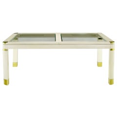 Karl Springer Style Lacquer, Brass & Glass Dining Table