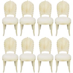 Eight Italian Creamy Glazed Wood Grotto Dining Chairs