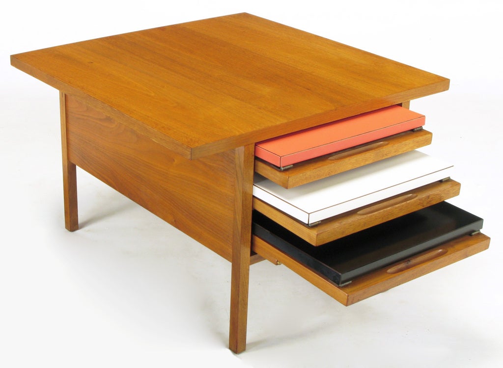 American John Keal Walnut Coffee Table With Three Folding Side Tables