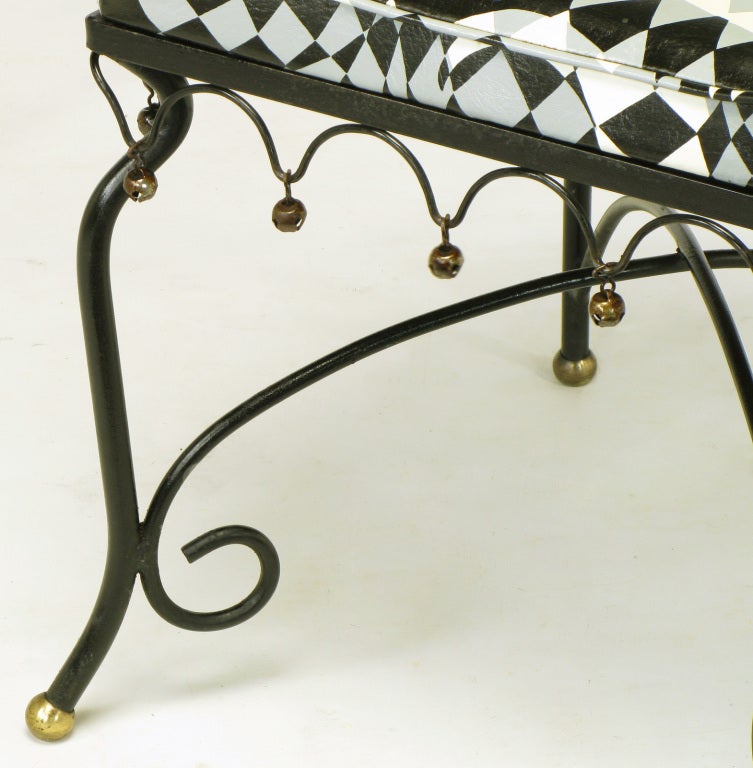 Four Italian Wrought Iron & Brass Harlequin Back Dining Chairs 4