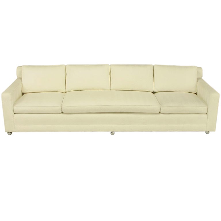Baker 103" White Herringbone Upholstery Sofa