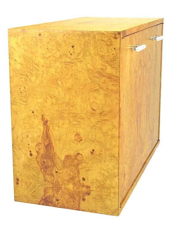 Pair Floating Milo Baughman Bookmatch Burl Wall Cabinets 2